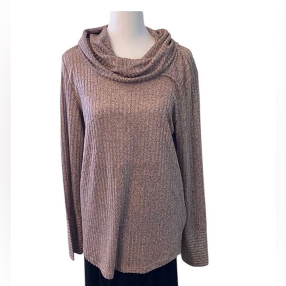 Jones New York NWT szM LS mauve and grey heathered cowl neck high low tunic - Picture 1 of 16